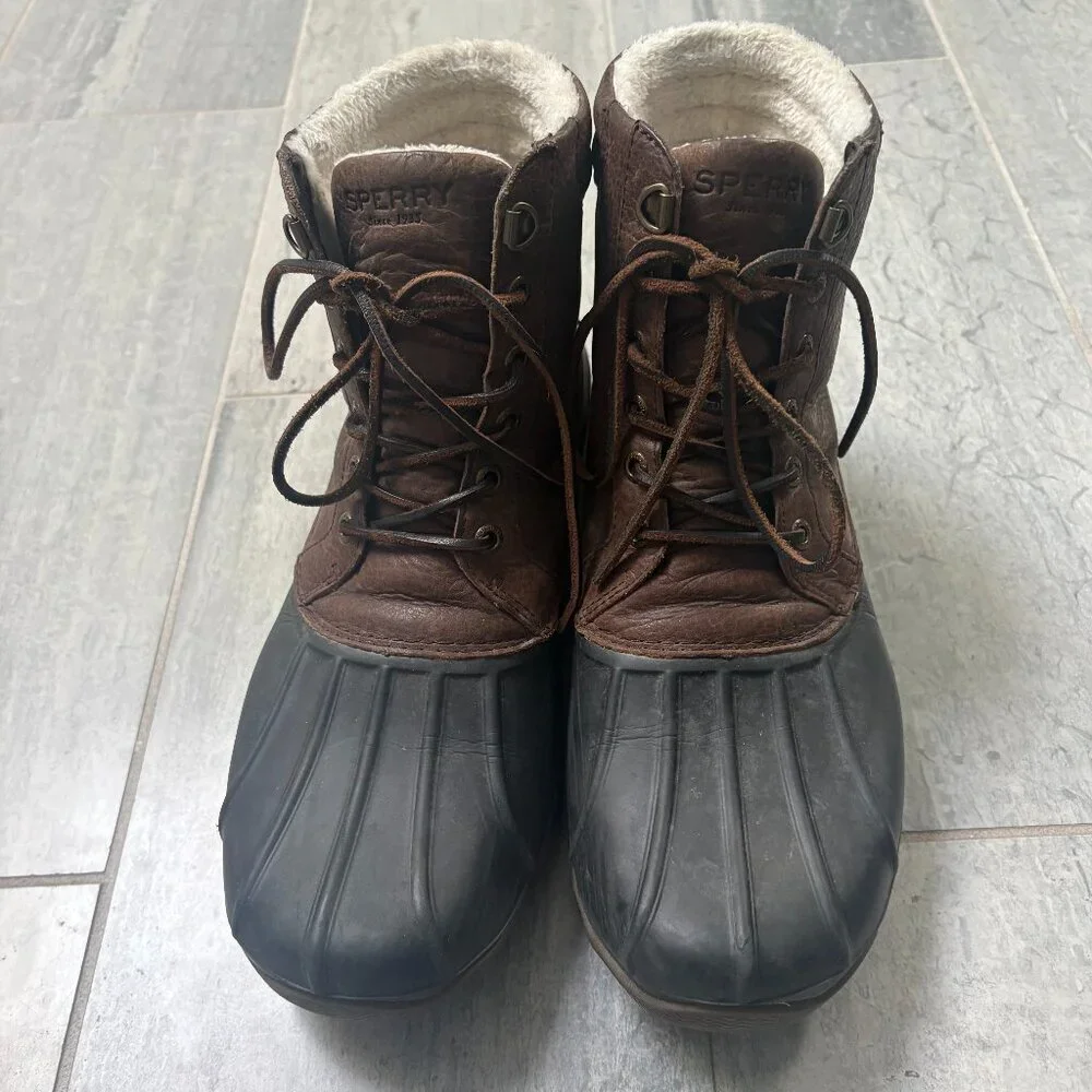 Sperry Waterproof Lined Leather Duck Boots Brown 9.5